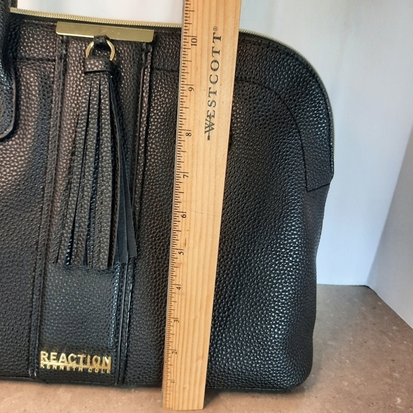 Kenneth Cole Handbag Large Black Tassel Gold Logo Pebbled Faux Leather NWOT - Picture 12 of 15